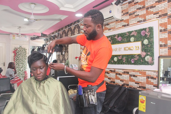 Hairstyling is Mr Eric Niiquaye Nartey's passion Gendered jobs decline: Eric Niiquaye Nartey, a male hairdresser